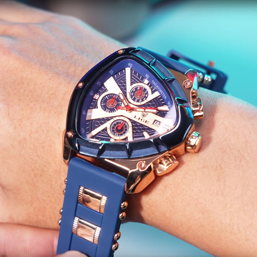 Watch Triangle Luxury - Zegarek męski LIGE Fashion, trójkątny chronograf,