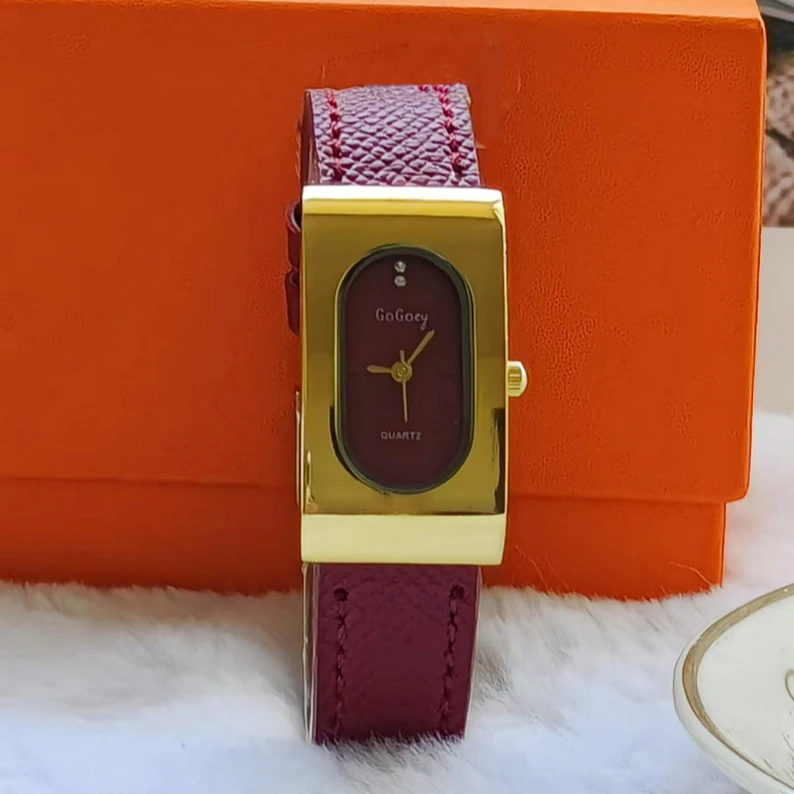 Luxury Watch With Leather Strap - Luksusowy damski zegarek damski moda prostokątny