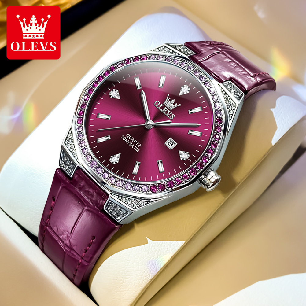 Luxury Watch With Leather Strap - OLEVS oryginalne zegarki damskie diamentowy Lap