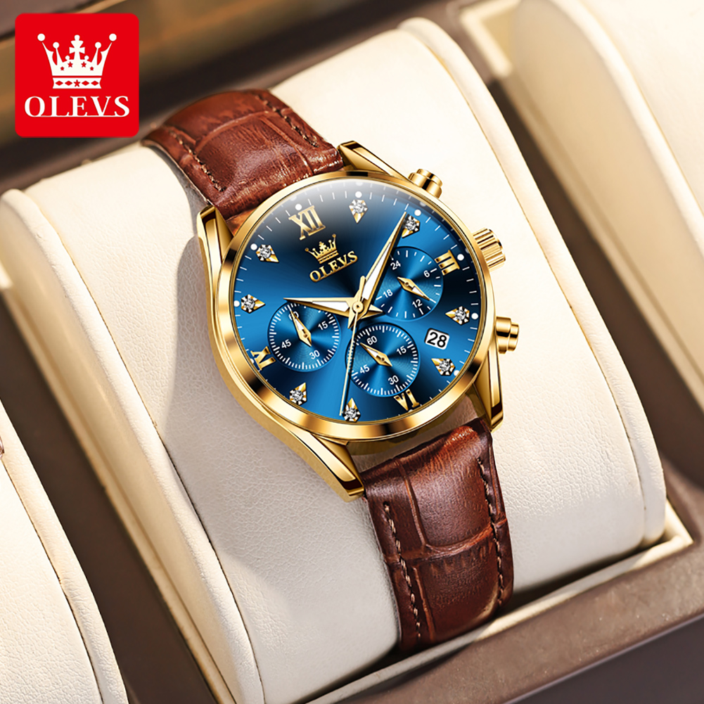 Luxury Watch With Leather Strap - OLEVS 5523 oryginalne markowe zegarki damskie