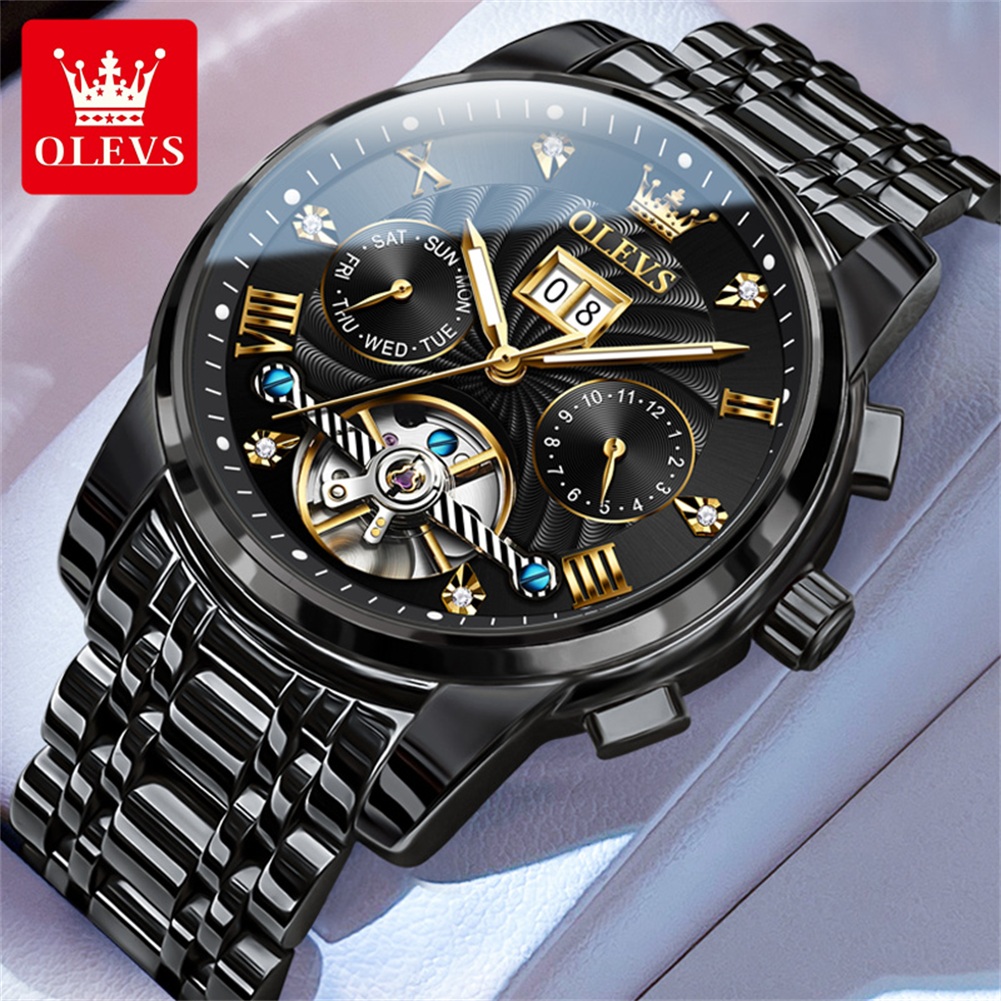 Automatic Pilot Watch - OLEVS Klasyczne męskie zegarki Tourbillon Wielofunkcyjny,