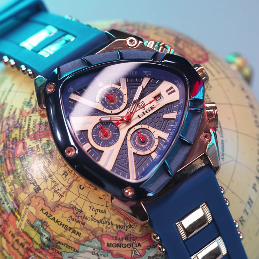 Watch Triangle Luxury - Zegarek męski LIGE Fashion, trójkątny chronograf,