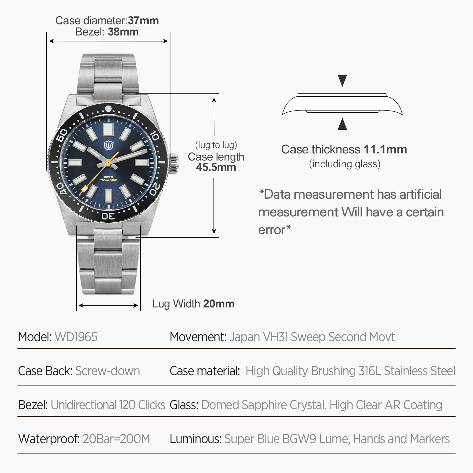 Watchdives 37mm WD1965 V2 Męsk – Luxury Watch Deals recenzja i cena