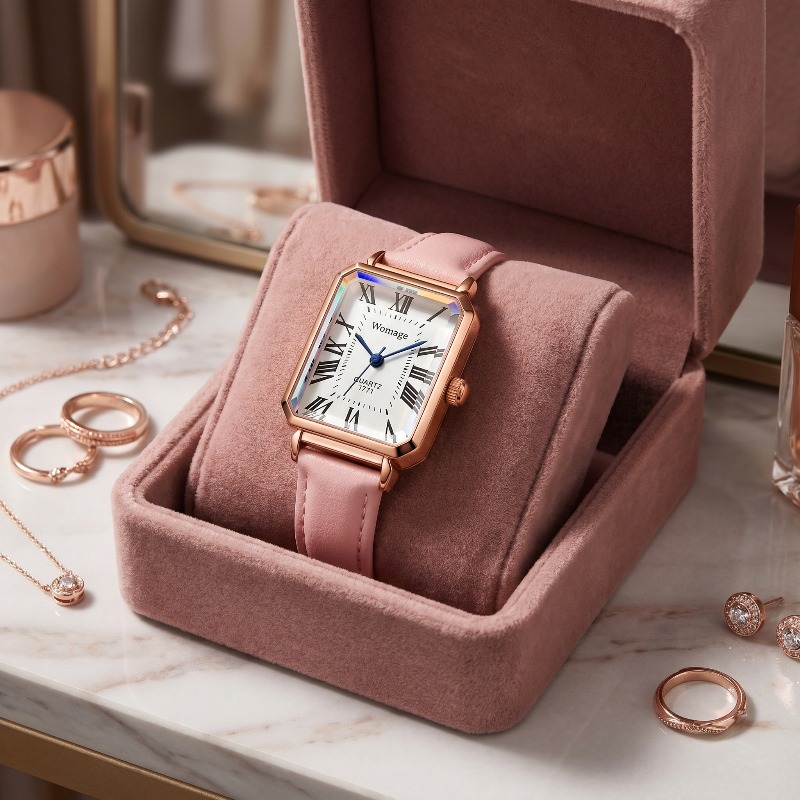 Modne prostokątne zegarki kwar – Luxury Watch With Leather Strap recenzja i cena